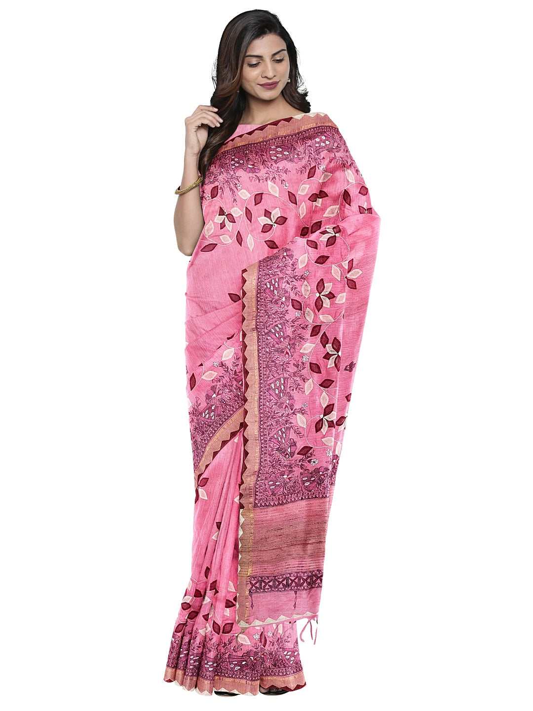 Hand-Painted Madhubani with Applique: A Divine Creation on Tussar Munga Silk